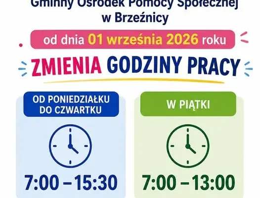 Zmiana godzin pracy GOPS w Brzeźnicy od września