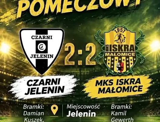 Iskra Małomice remisuje z Czarnymi Jelenin 2:2. Dublet Kamila Gewertha
