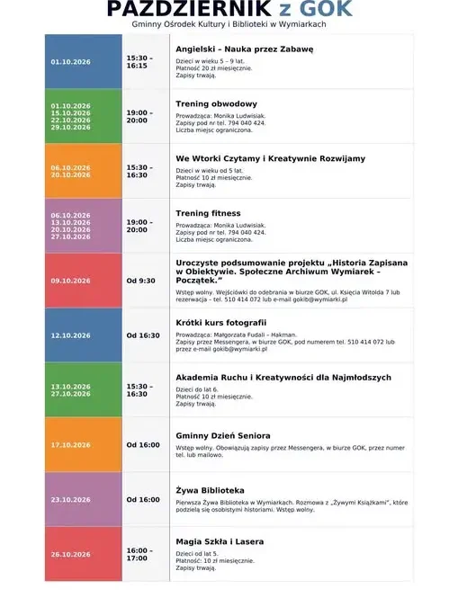 Październik pełen kultury w Gminnym Ośrodku Kultury w Wymiarkach
