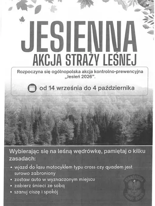 Jesienna akcja Straży Leśnej „Jesień 2026” – od 14 września wzmożone kontrole w lasach