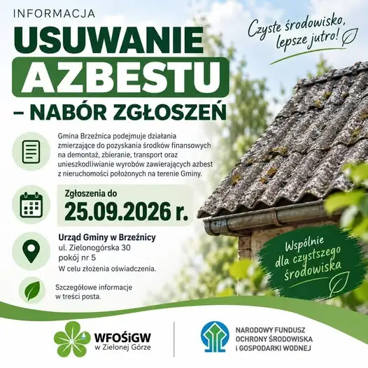 Gmina Brzeźnica: nabór zgłoszeń na usuwanie azbestu – termin do 25 września