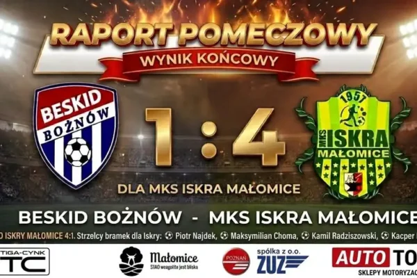Iskra Małomice rozbiła Beskid Bożnów. Pierwszy gol Chomy w seniorach