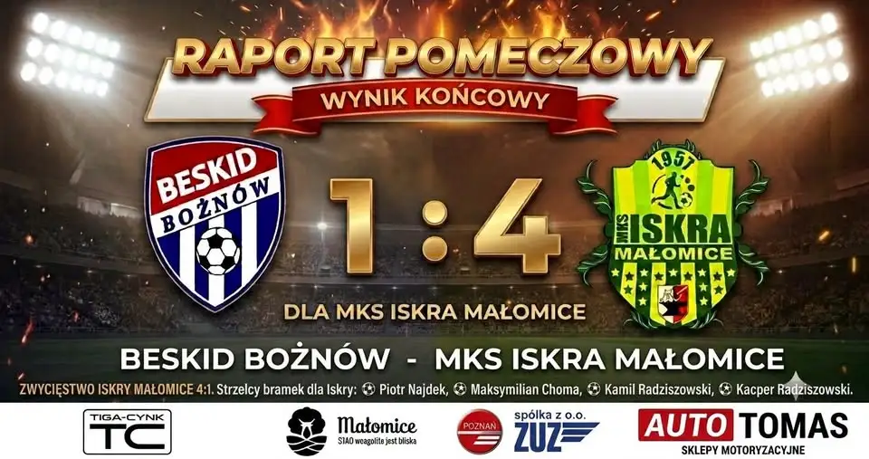 Iskra Małomice rozbiła Beskid Bożnów. Pierwszy gol Chomy w seniorach