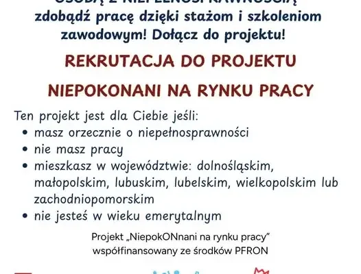 Projekt „NiepokONani na rynku pracy” – szansa na zatrudnienie dla osób z niepełnosprawnością