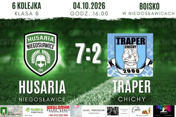 Husaria rozbiła Traper Chichy 7:2 w 6. kolejce B-klasy