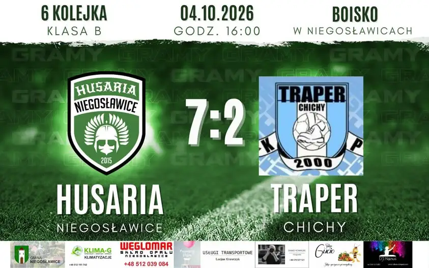 Husaria rozbiła Traper Chichy 7:2 w 6. kolejce B-klasy