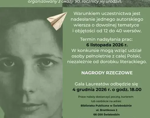 Ogólnopolski Konkurs Poetycki „Liryczny Świebodzin” 2026 – zaproszenie dla poetów