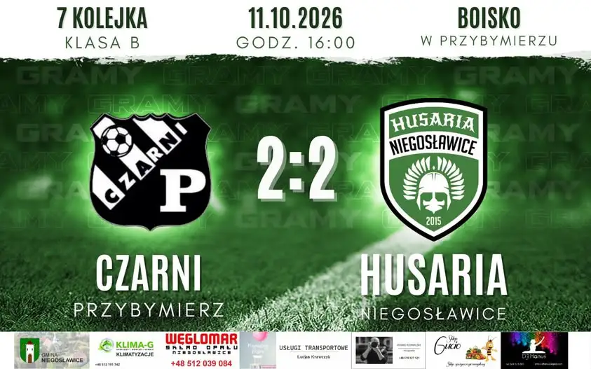 Husaria Niegosławice remisuje z Czarnymi Przybymierz 2:2 w 7. kolejce B-klasy