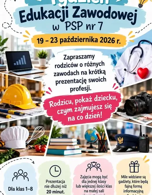 Szkoła Podstawowa nr 7 w Żaganiu szuka rodziców do prezentacji zawodów