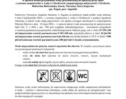 Zakaz spożywania wody w pięciu miejscowościach gminy Żagań nadal obowiązuje