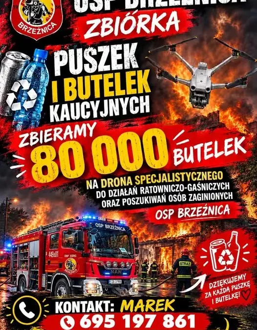 Brzeźnica zbiera butelki i puszki na drona ratowniczego dla OSP