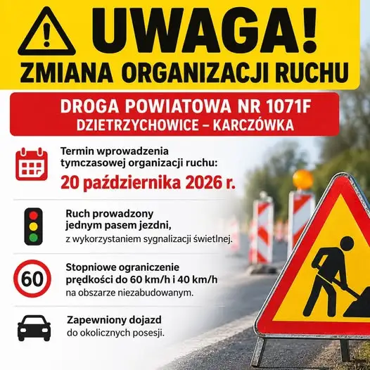 Zmiana organizacji ruchu na drodze Dzietrzychowice – Karczówka od 20 października