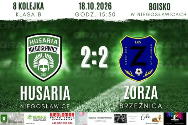 Husaria Niegosławice remisuje 2:2 z Zorzą Brzeźnica – dwa gole samobójcze!