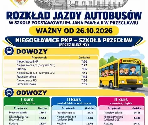 Nowy rozkład jazdy autobusów w gminie Niegosławice – obowiązuje od 26 października