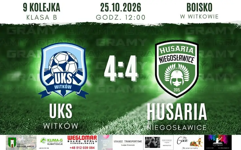 Remis 4:4 w meczu UKS Witków z KS Husaria Niegosławice – emocje do ostatniego gwizdka