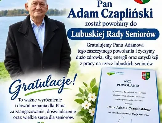 Adam Czapliński reprezentantem Szprotawy w Lubuskiej Radzie Seniorów