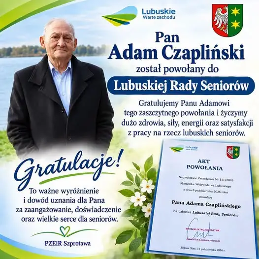 Adam Czapliński reprezentantem Szprotawy w Lubuskiej Radzie Seniorów