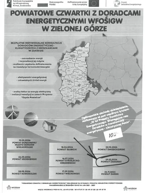 Bezpłatne porady energetyczne w Żaganiu – 29 października